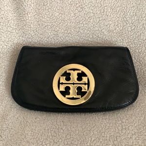 Tory Burch Black Leather Fold Over Clutch